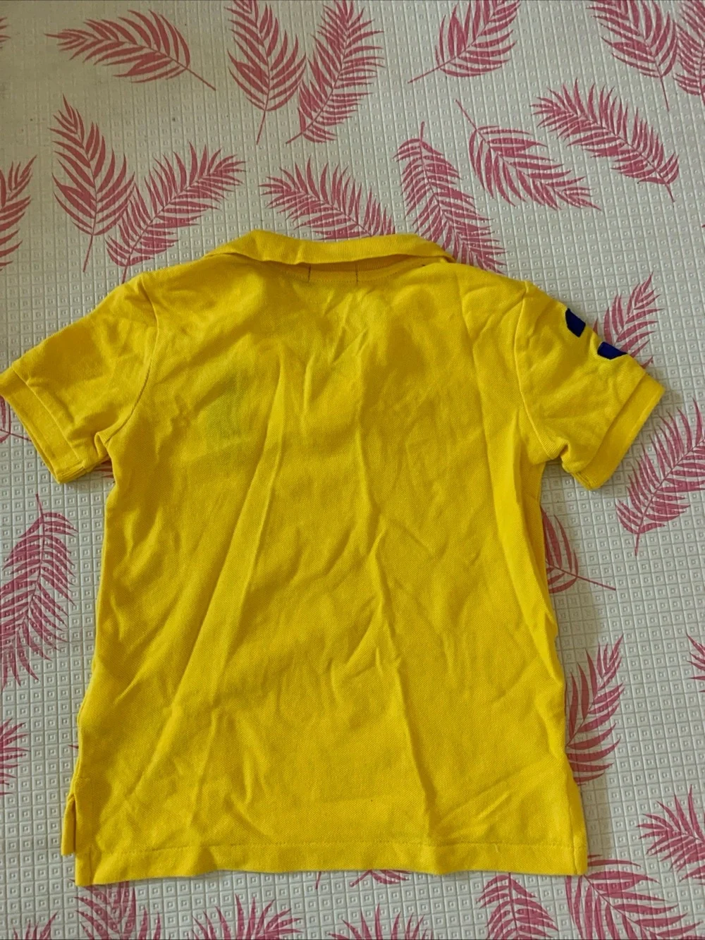 Polo Ralph Lauren Boys Yellow Big Pony Polo Shirt Sleeve 3 Blue Accent Size 5